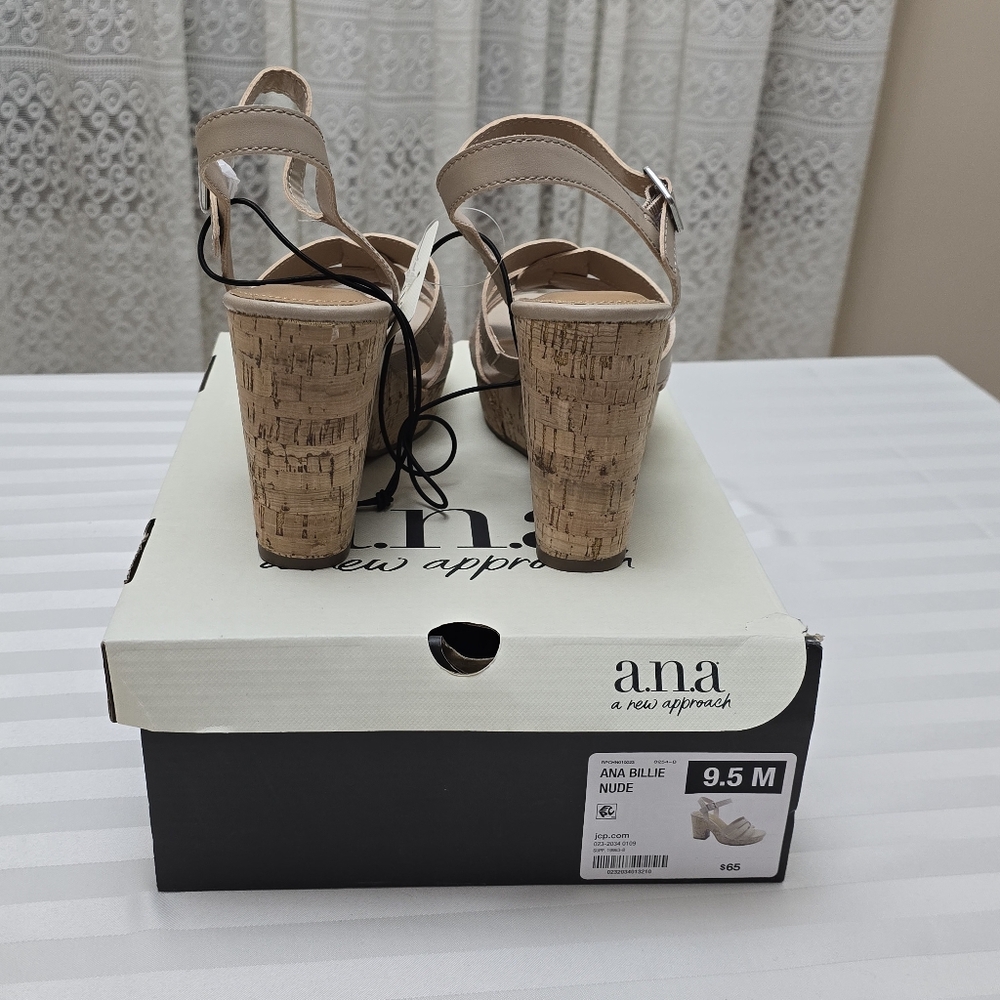 New Ana Cork Platform Block Heel Sandals Nude 9.5 Ankle Buckle Strap Boho Shoes - Picture 7 of 13